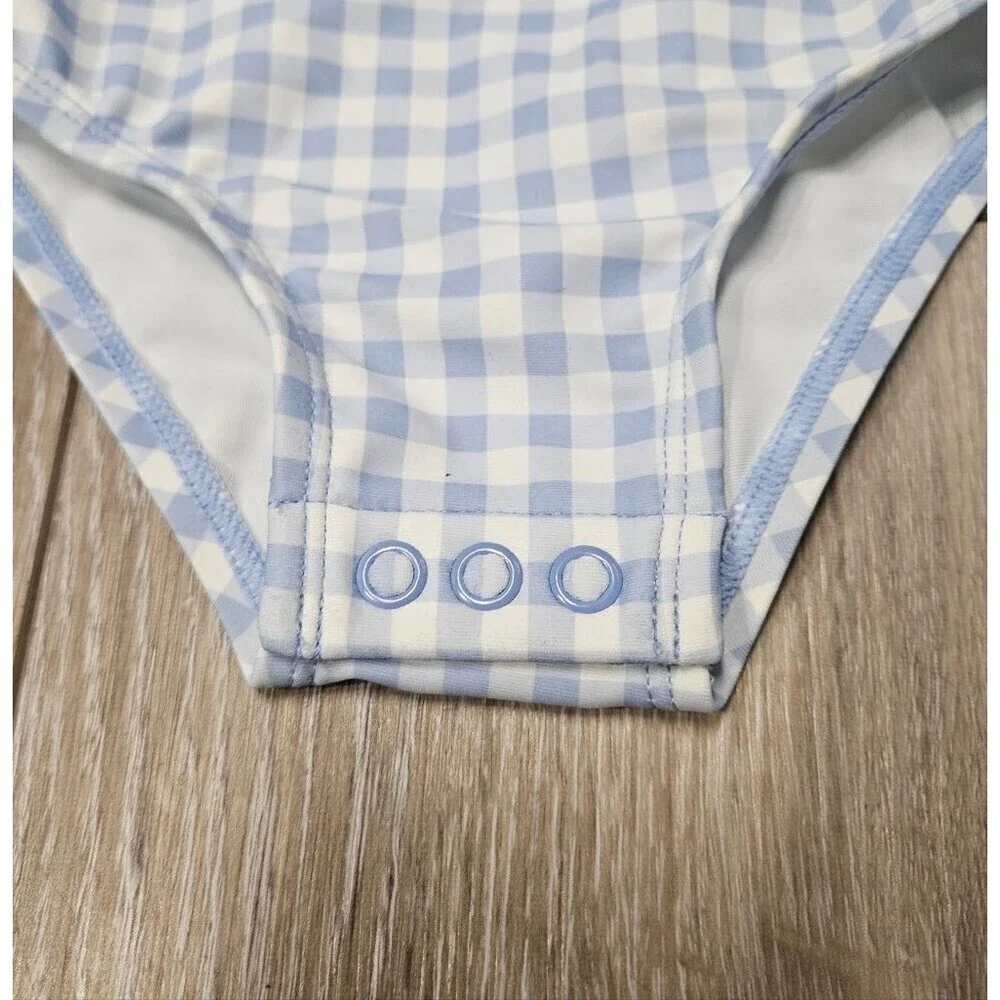 Carter's One Piece Swimsuit Blue Gingham Plaid Ruffle Bow Infant Girl 12 Month